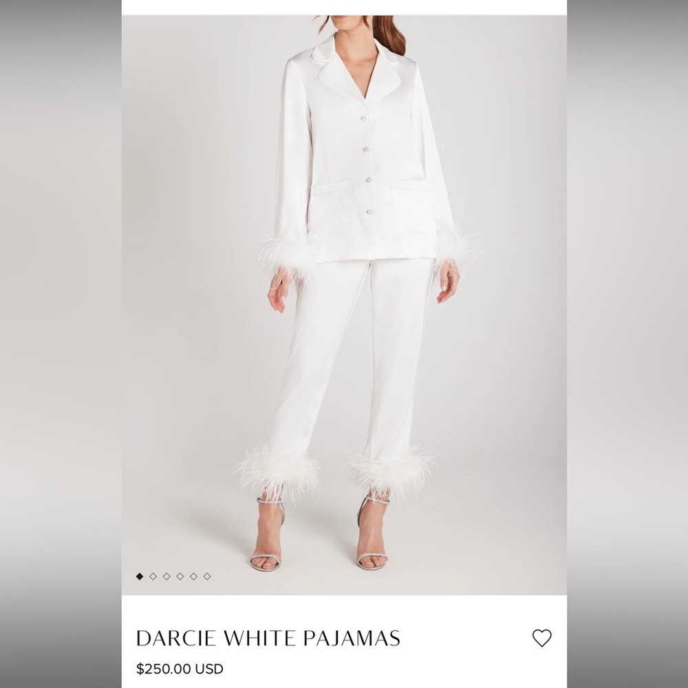 Nadine Merabi Darcie Satin and Feather Pajamas in White